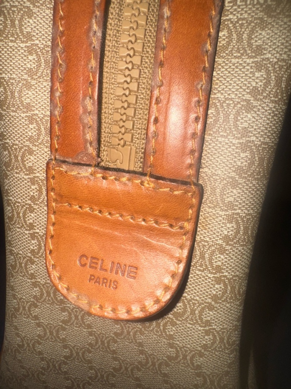 Celine Beige Monogram Macadam Boston Bag with Tan Leather Trim - Picture 3 of 16